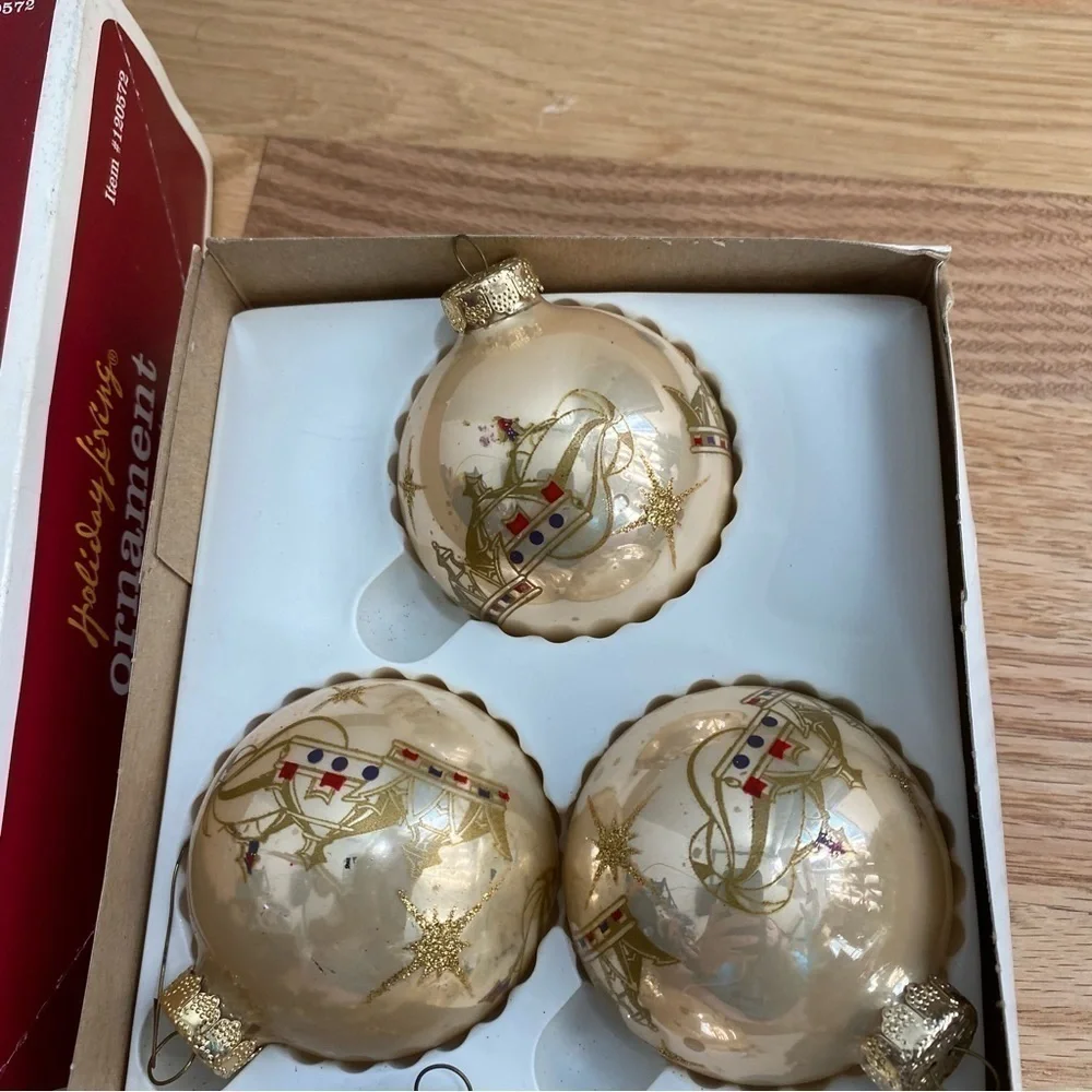 Vintage Glass Ball Ornaments Made in USA Three Kings Christmas Gold Silver